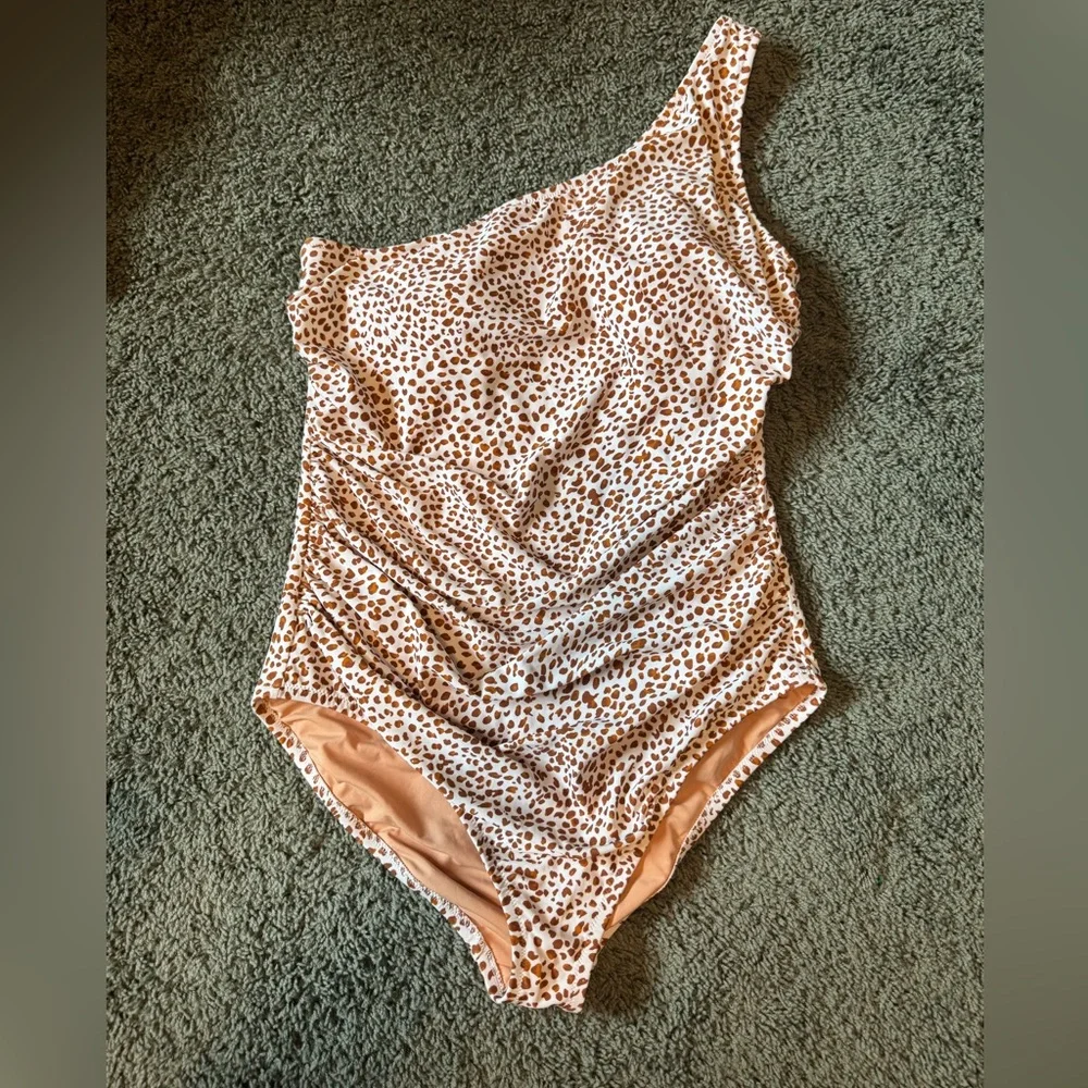 J. crew one shoulder leopard animal print swim suit ONE PIECE - Picture 2 of 9